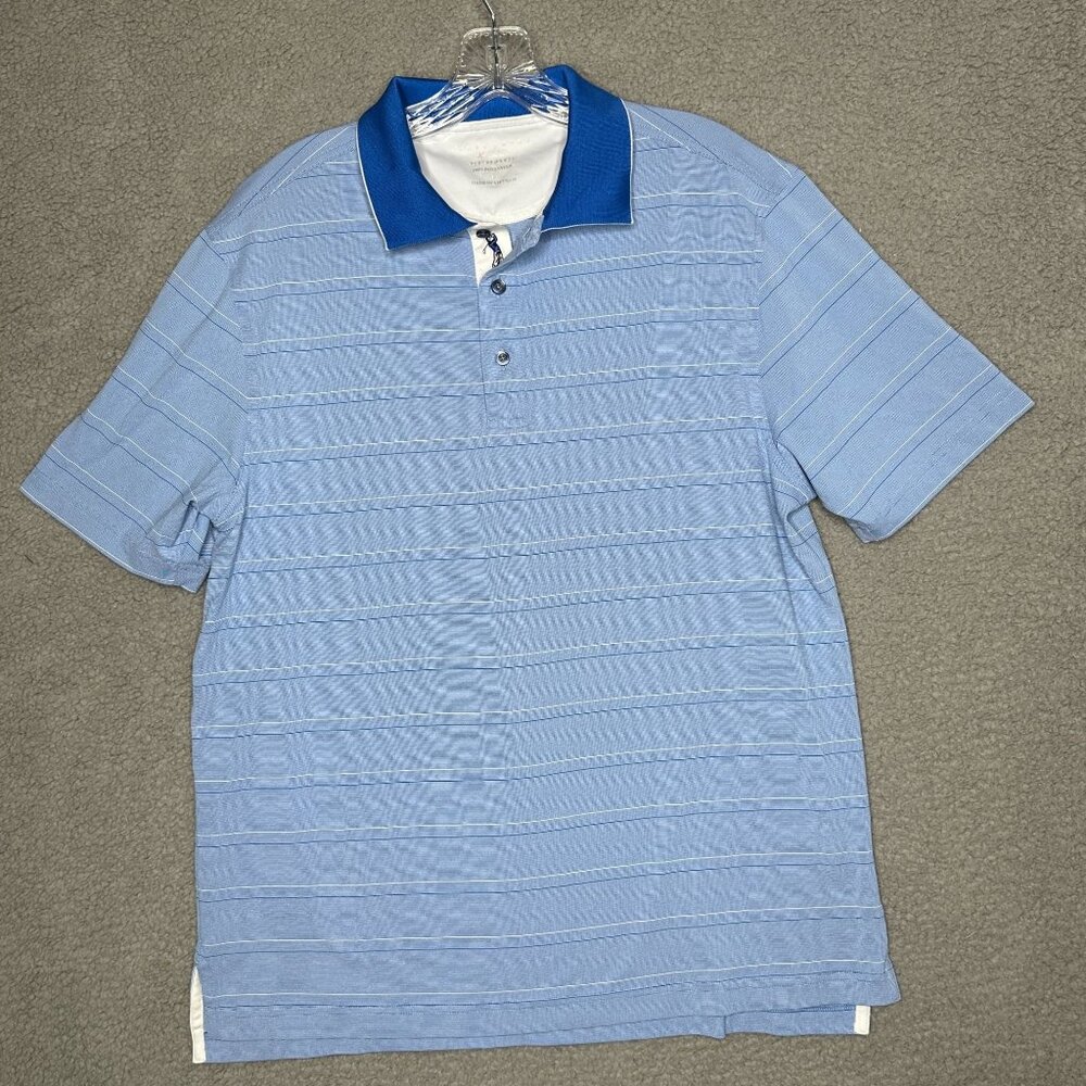 Bobby Jones X-H20 Performance Golf Polo Shirt Blue Stripe Men L Moisture Wicking